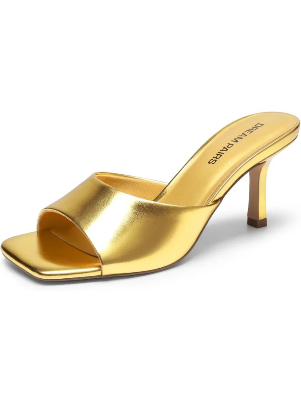 Women’s Gold Faux Leather Summer Comfort Square Toe Casual Kitten Mule Heels